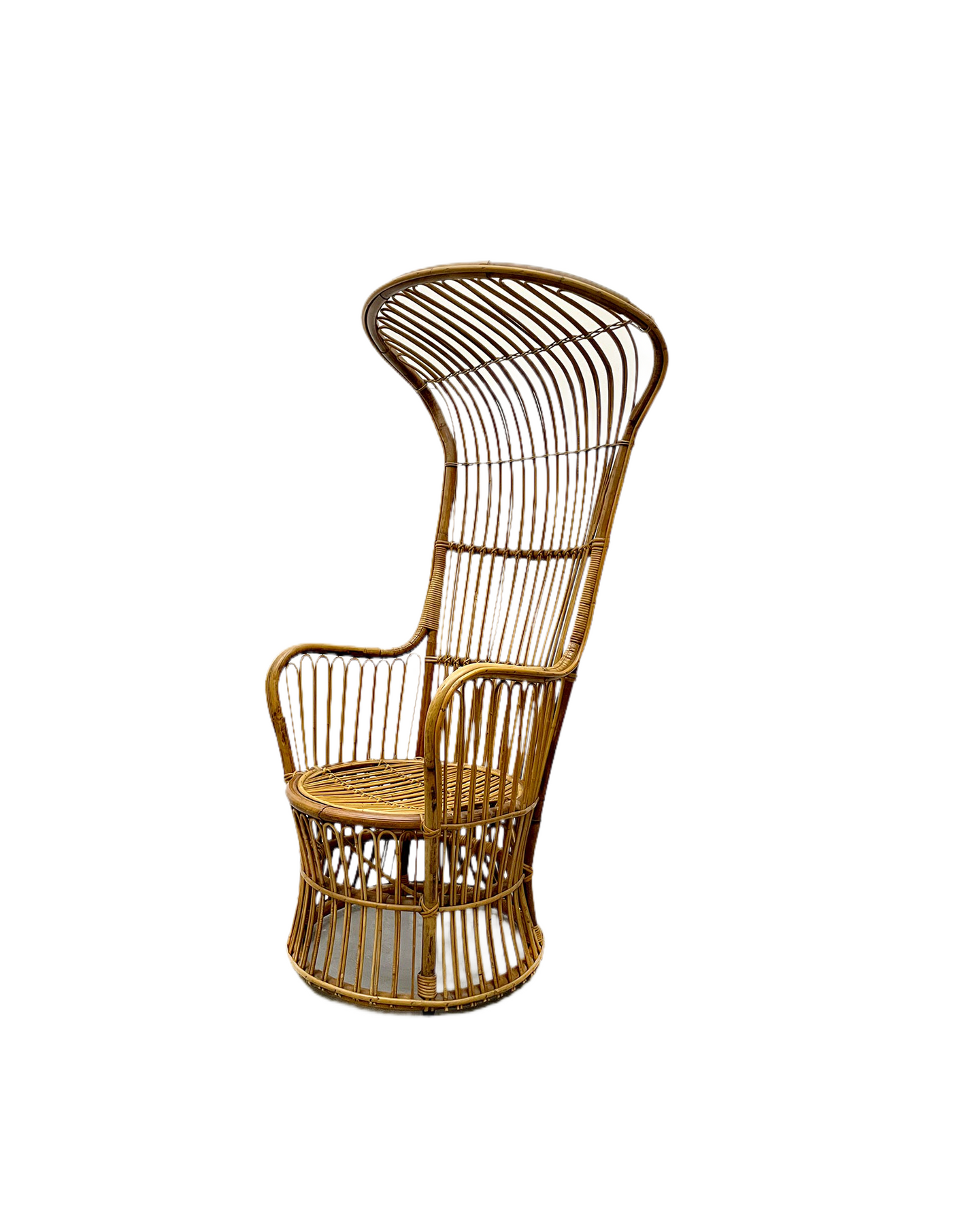 Italian high back rattan woven armchair, Bonacina