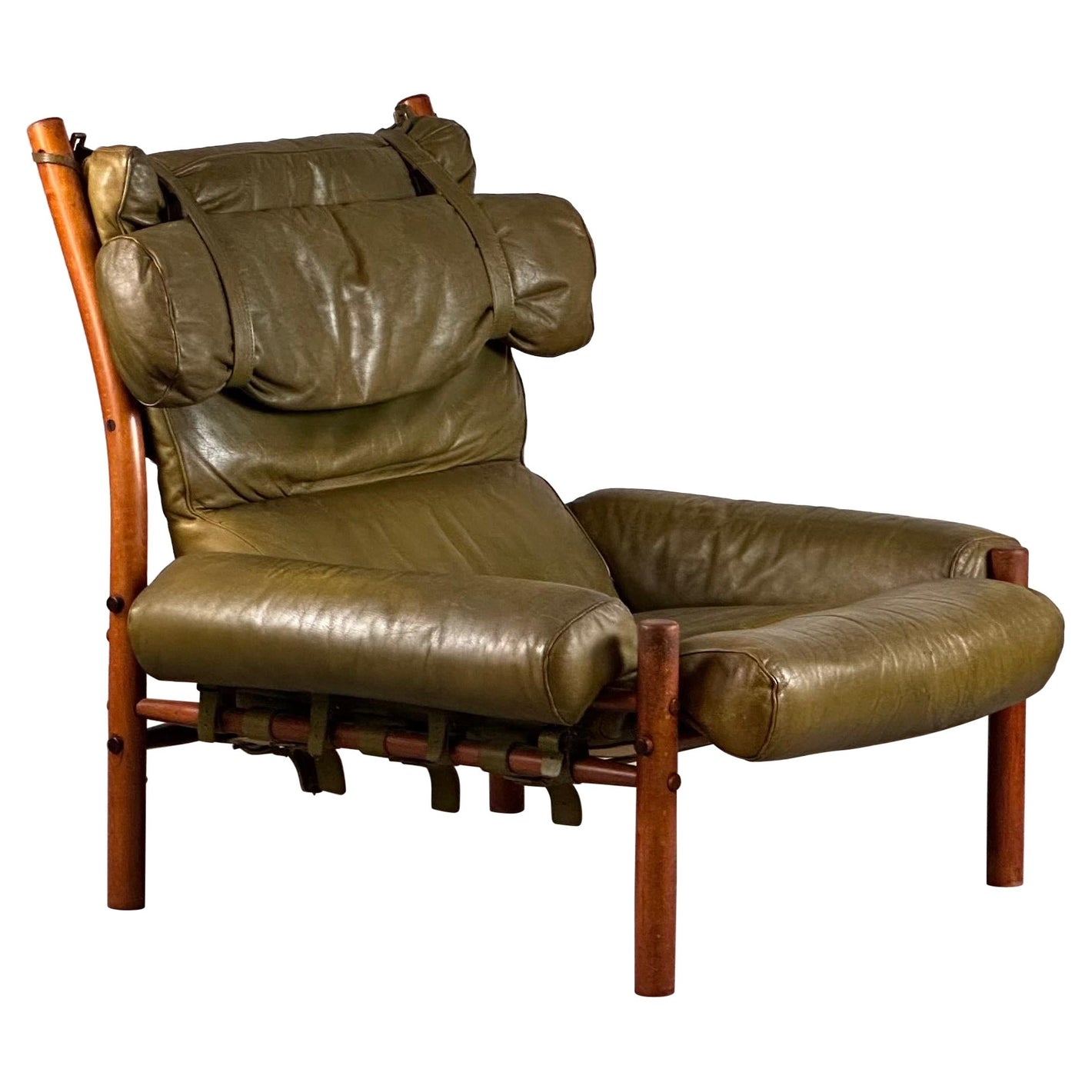 Inca Armchair by Arne Norell in Patinated Green Buffalo Leather, 1970s