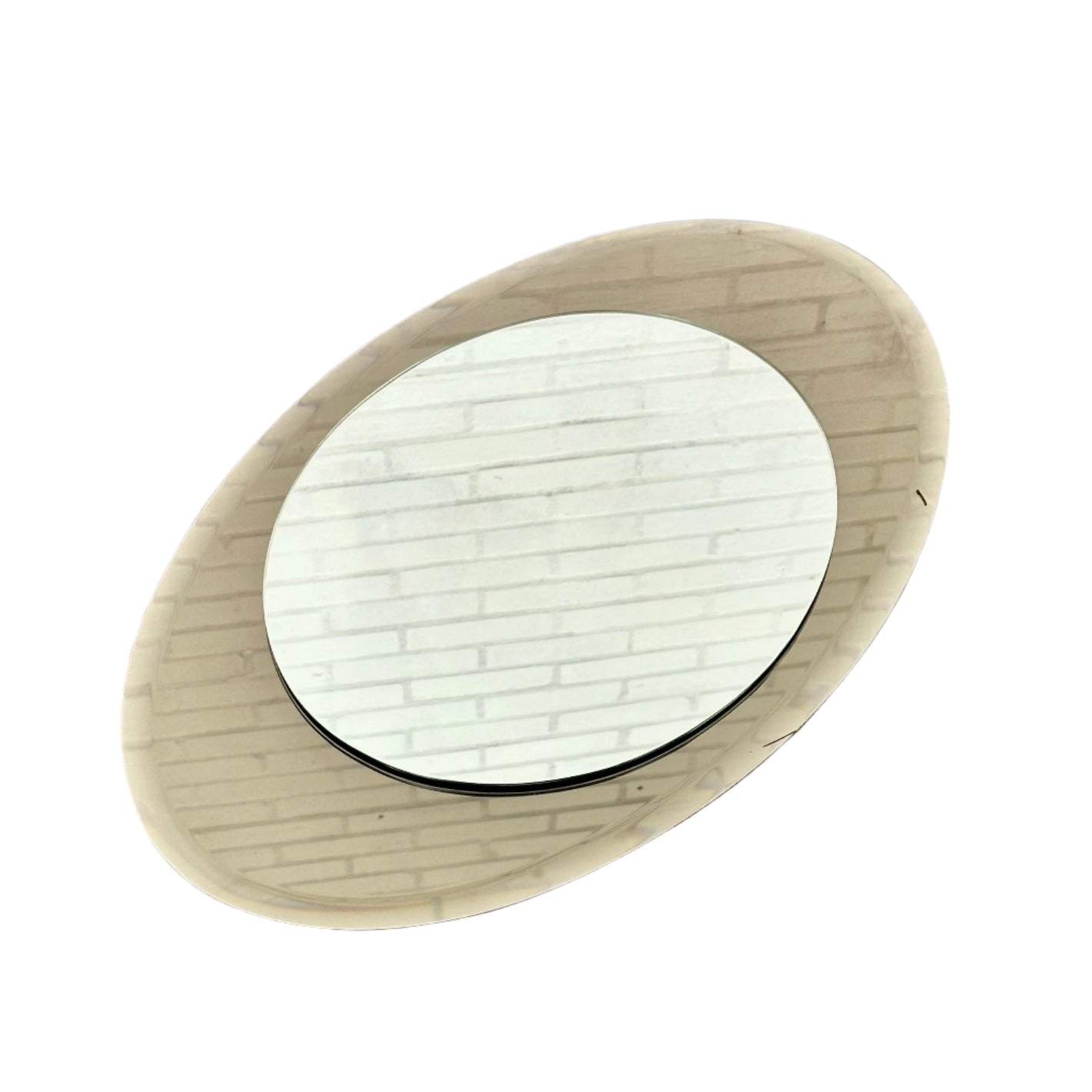 Italian vintage oval mirror with taupe tinted glass