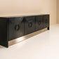 Brutalist Sideboard In Black Stained Oak And Brushed Steel, Belgium 1970s.