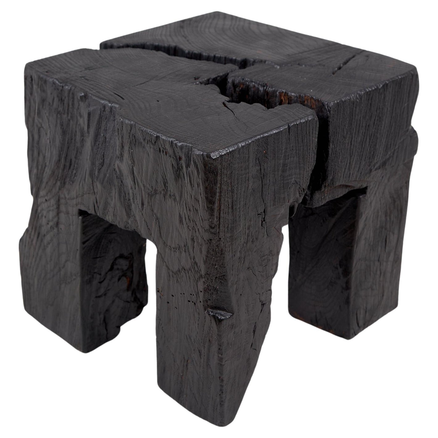 Solid Burnt Wood, Stool, Side Table, Wabi Sabi, Chainsaw Carved