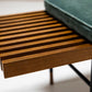 Slatted Straight Wooden Bench With Blue Cushions By Poggi, Italy 1960's