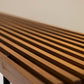 Slatted Straight Wooden Bench With Blue Cushions By Poggi, Italy 1960's