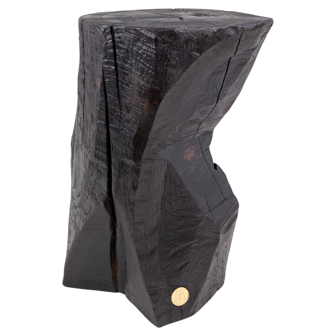 Solid Burnt Black Wood, Rustic Sculptural Side Table/Pedestal