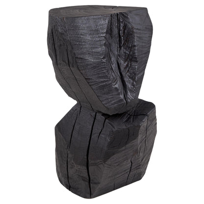 Solid Burnt Black Wood, Rustic Sculptural Side Table/Pedestal, Unique