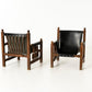 Brutalist Oak Chairs with Faux Leather in the Style of Charles Dudouyt, 1950s