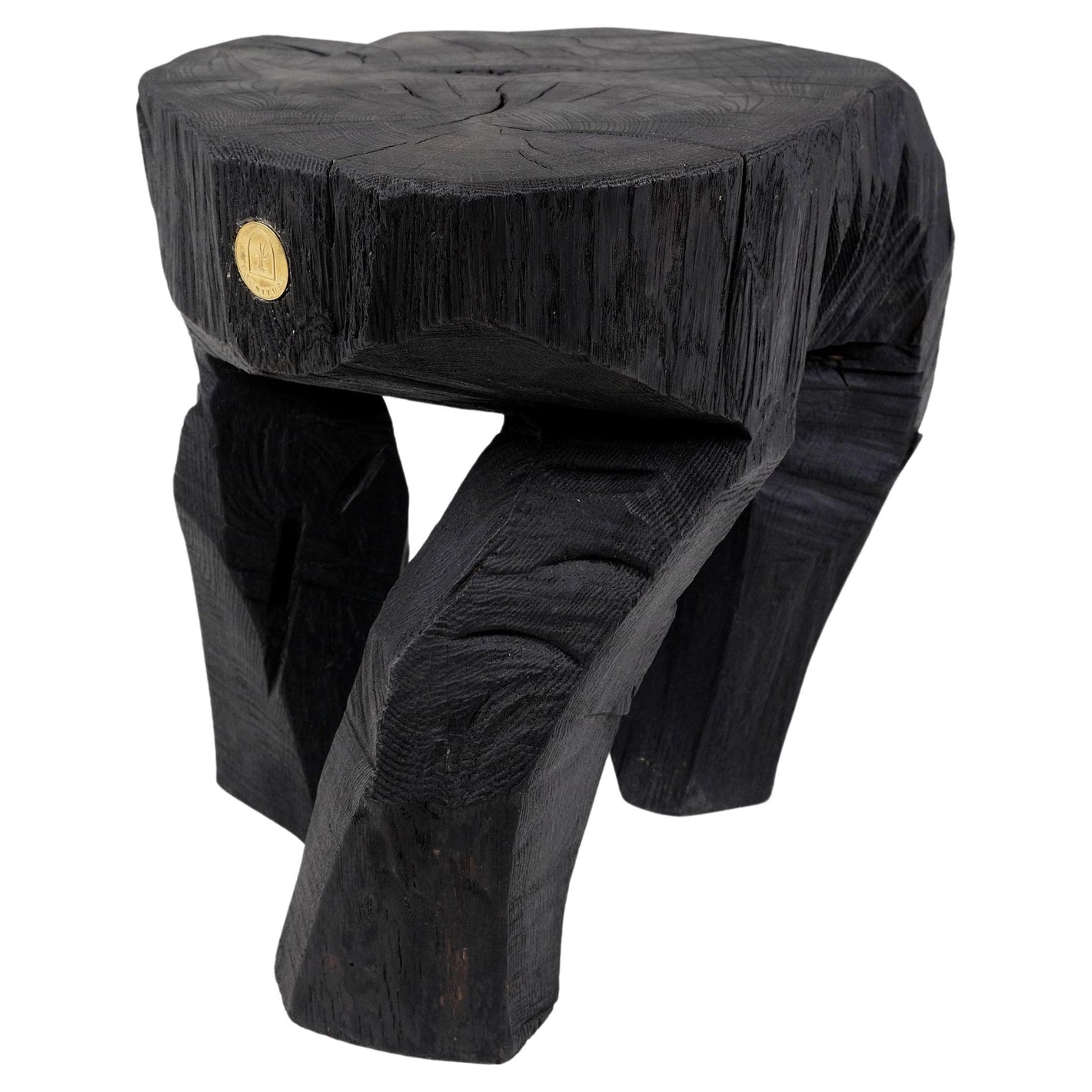 Brutalist Sculptural Stool/Side Table, Solid Burnt Oak Wood, Unique 1/1, Jownik