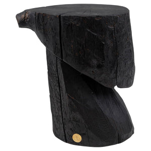 Solid Burnt Wood, Brutalist Sculptural Side Table/Pedestal, Jownik