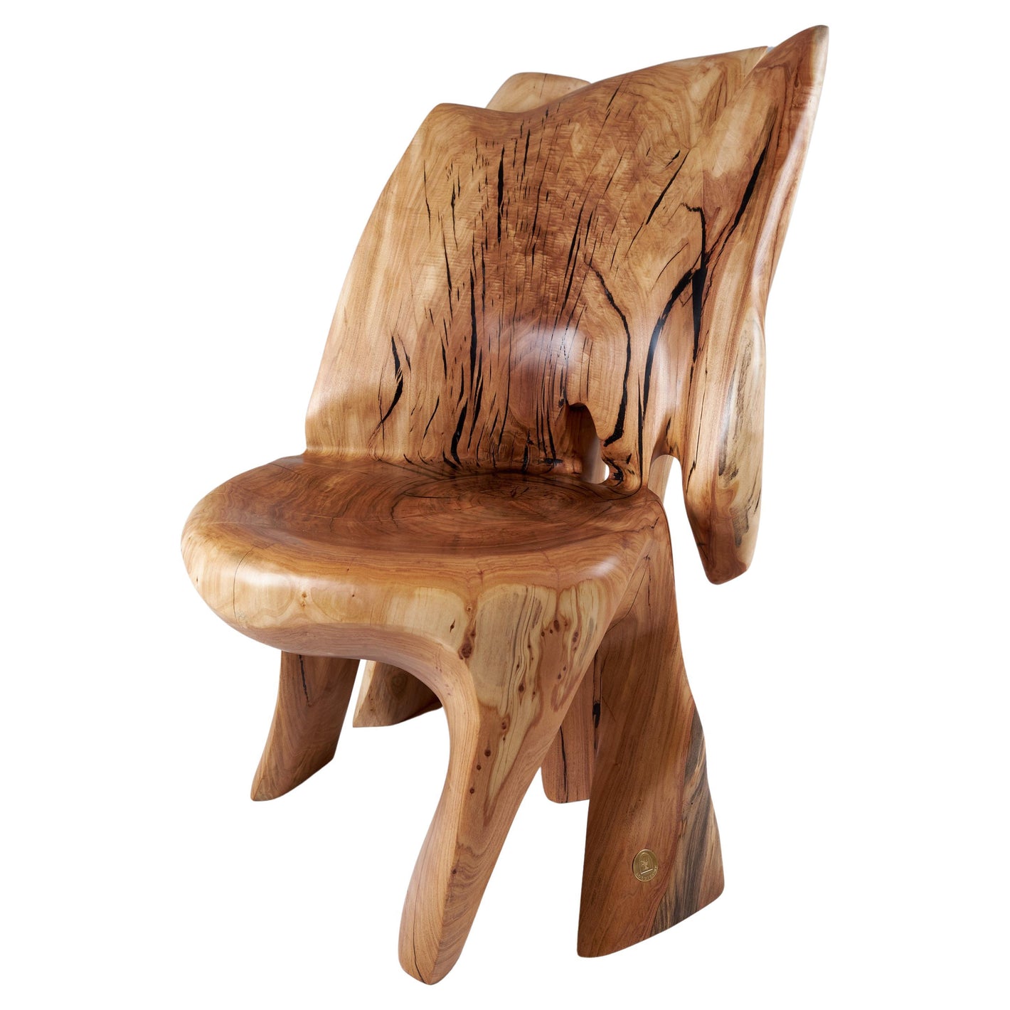 Veles Wooden Lounge Chair Carved From Single Piece of Wood, Logniture