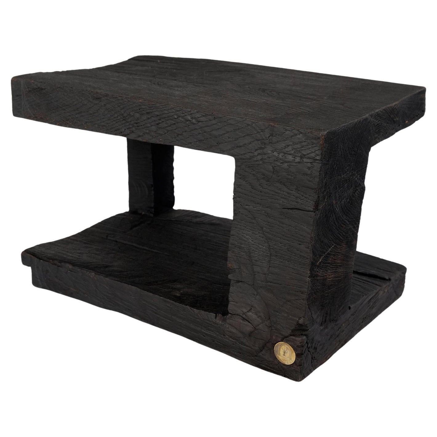 Solid Burnt Wood, Side Table, Stool, Original Contemporary Design