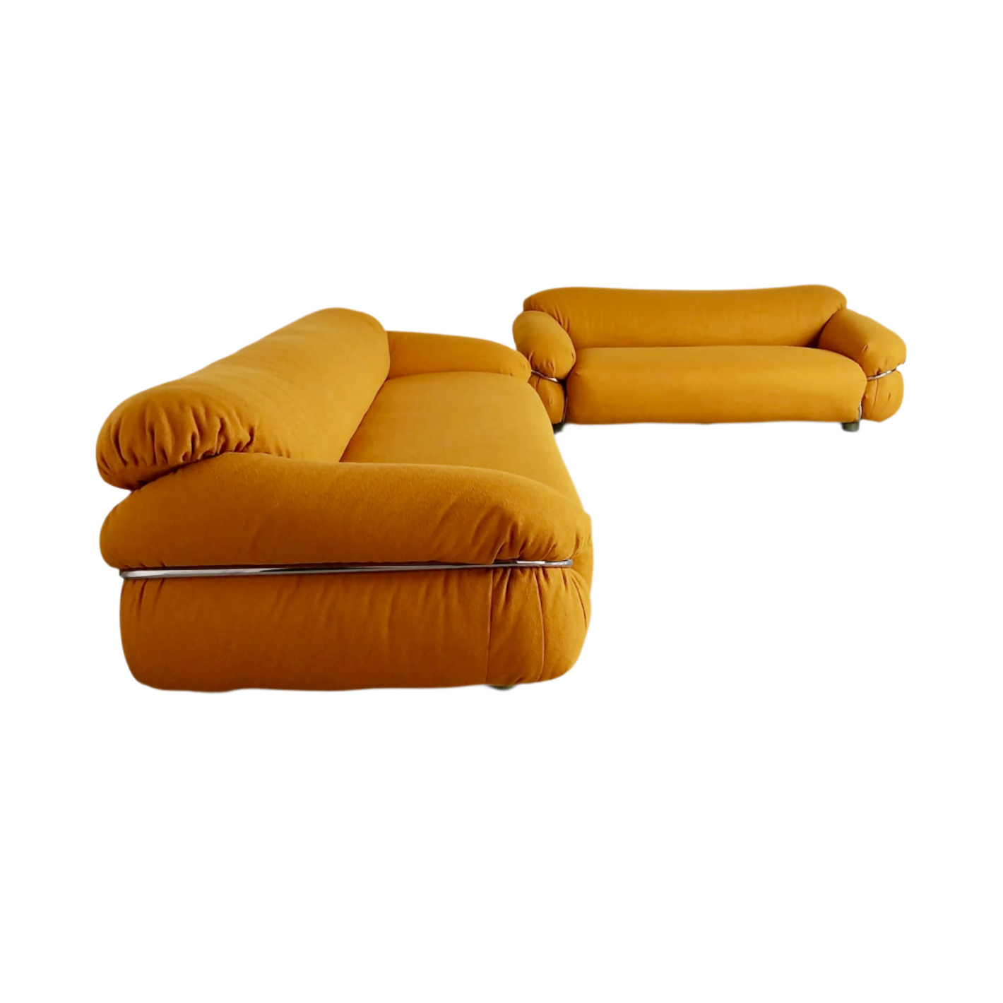 Set of 2 Sesann yellow bouclé sofa by Gianfranco Frattini for Cassina