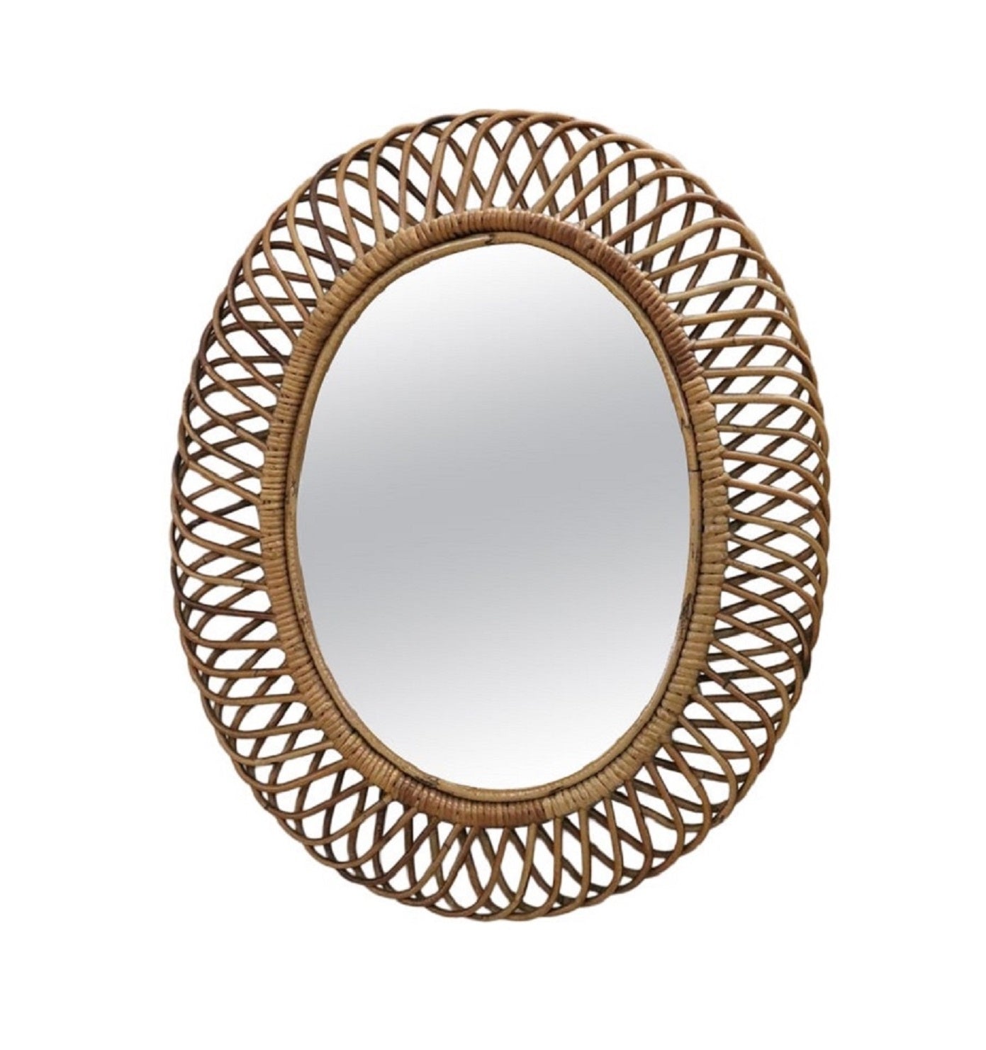 Vintage Bamboo Oval Wall Mirror, 1960s