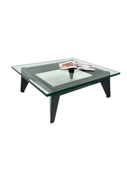 Modern Coffee table with Iron Frame & Glass Top