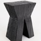 Rustic Sculptural Side Table, Stool, Burnt Black Oak Wood.