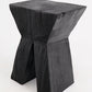 Rustic Sculptural Side Table, Stool, Burnt Black Oak Wood.