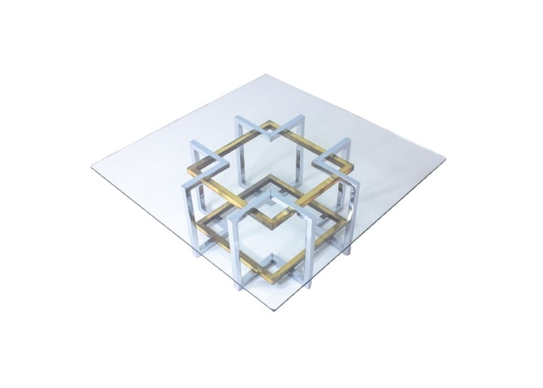 Brass & chrome geometrical Regency coffee table