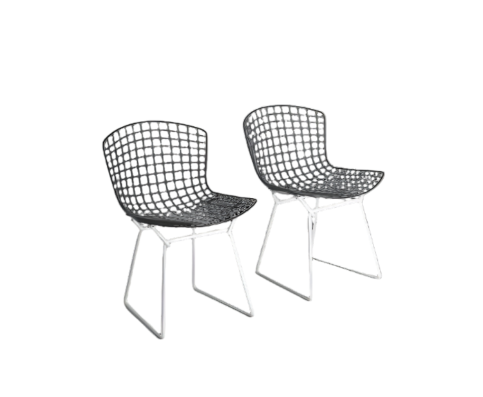 Set of 7 Black and White wire chairs by Harry Bertoia for Knoll International, 1970