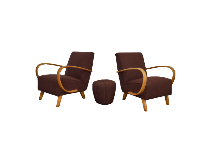 Art Deco Armchairs & Tulip Tabouret by Jindrich Halabala, 1940s