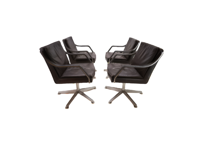 Art Collection set of 4 leather office chairs by Rudolf Berndt Glatzel for W. Knoll